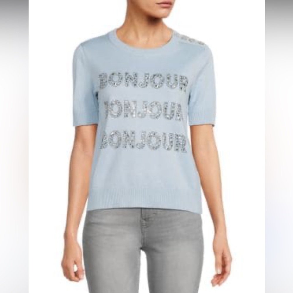 New Karl Lagerfeld Blue Short Sleeve Sweater Crew Neck size L